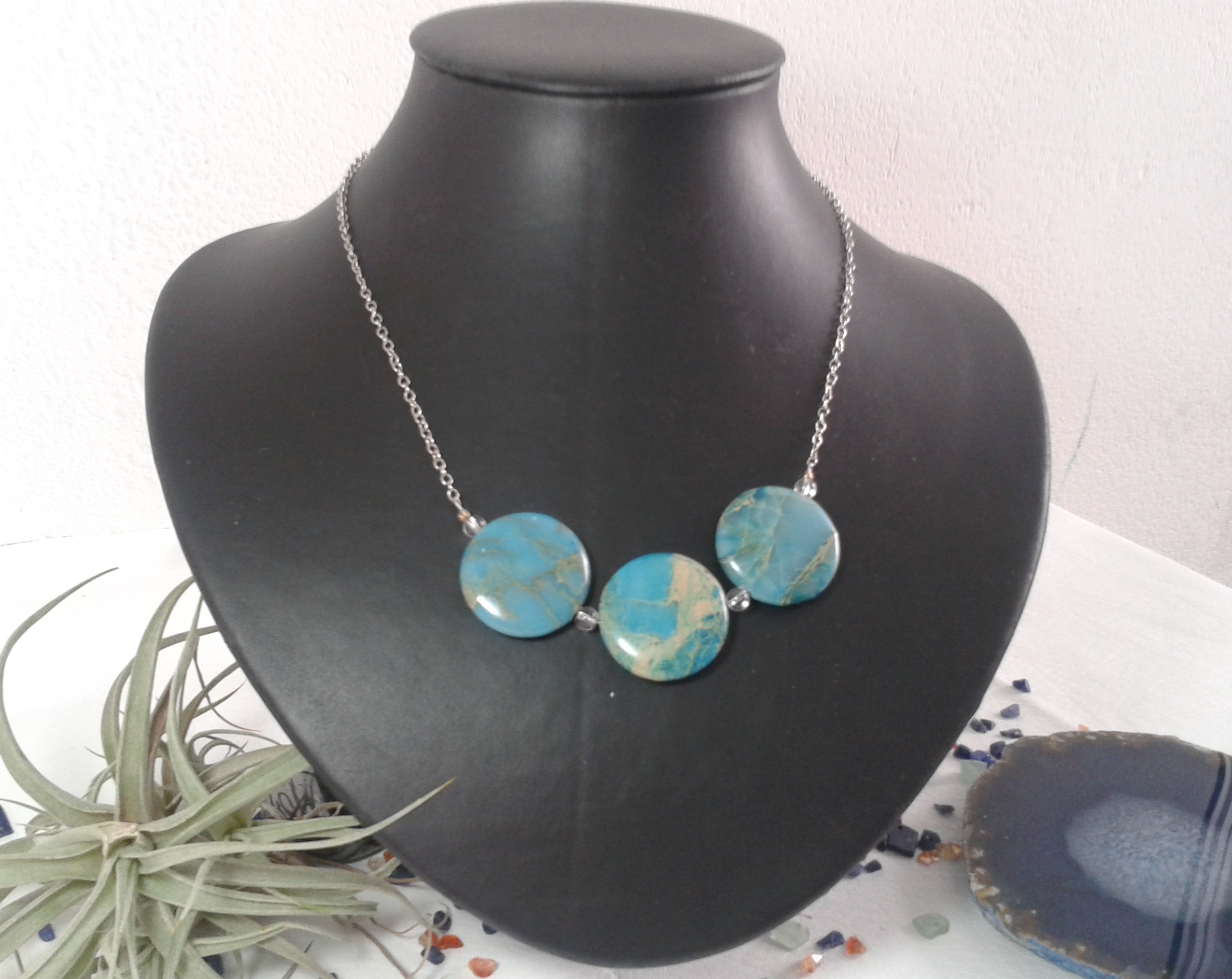 Collier trio de disques en Aqua terra